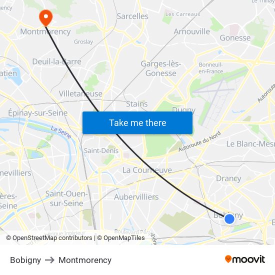 Bobigny to Montmorency map