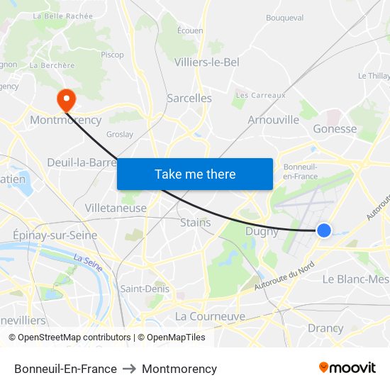 Bonneuil-En-France to Montmorency map