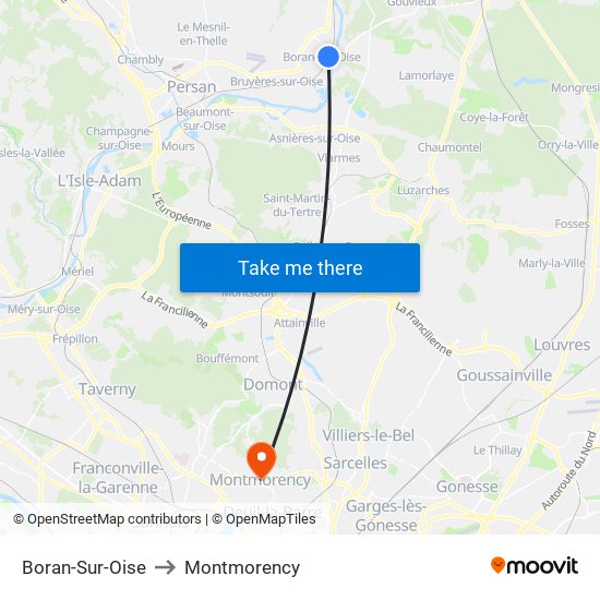 Boran-Sur-Oise to Montmorency map