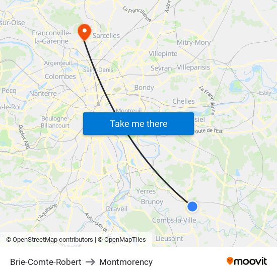 Brie-Comte-Robert to Montmorency map