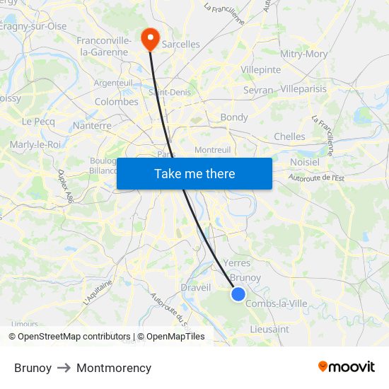 Brunoy to Montmorency map