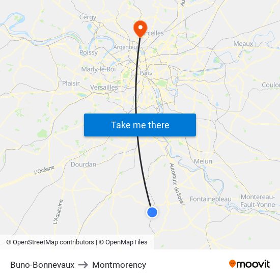 Buno-Bonnevaux to Montmorency map