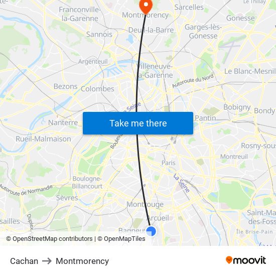 Cachan to Montmorency map