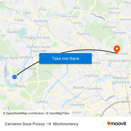 Carrieres-Sous-Poissy to Montmorency map