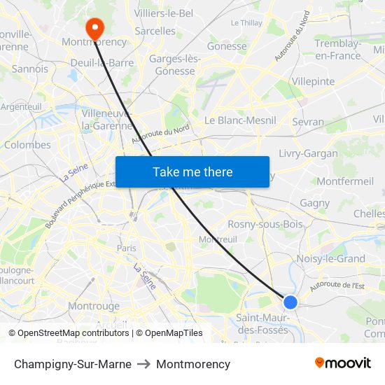 Champigny-Sur-Marne to Montmorency map