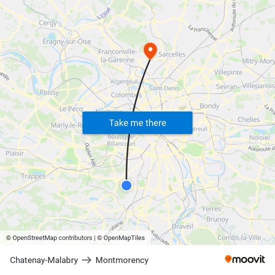 Chatenay-Malabry to Montmorency map