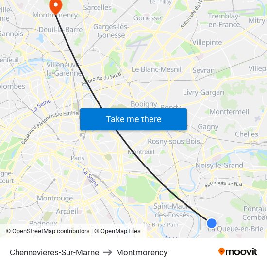 Chennevieres-Sur-Marne to Montmorency map