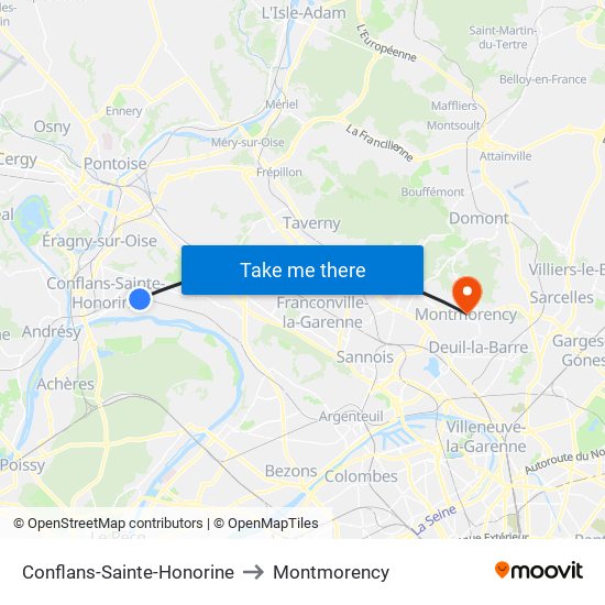 Conflans-Sainte-Honorine to Montmorency map