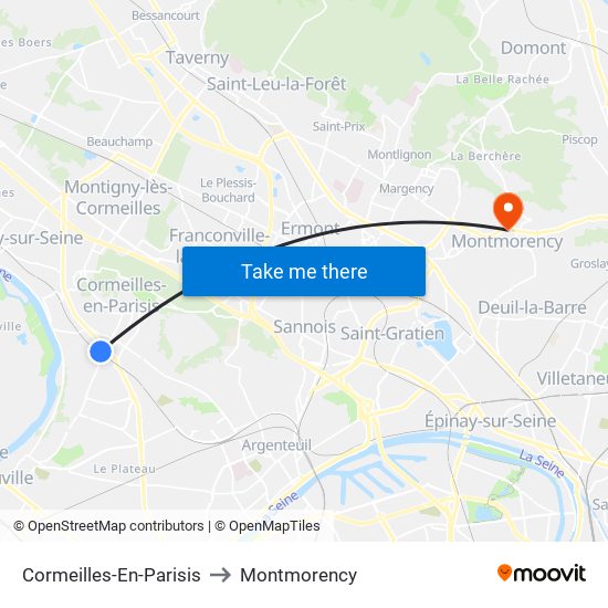 Cormeilles-En-Parisis to Montmorency map
