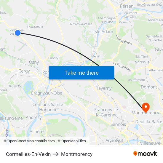Cormeilles-En-Vexin to Montmorency map