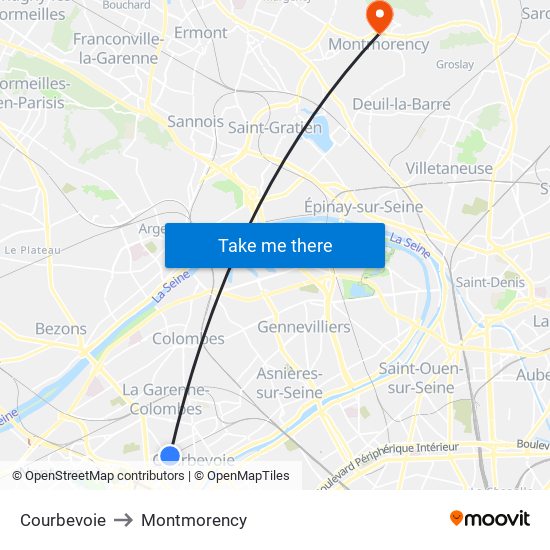 Courbevoie to Montmorency map