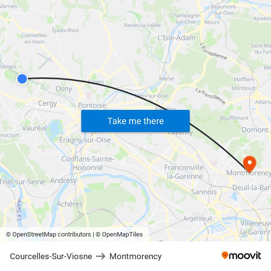Courcelles-Sur-Viosne to Montmorency map