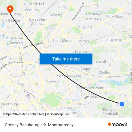 Croissy-Beaubourg to Montmorency map