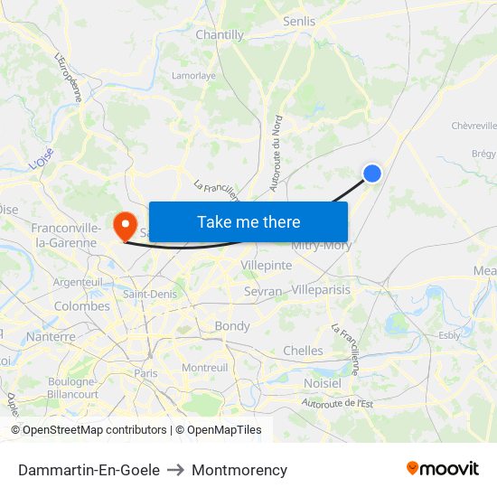 Dammartin-En-Goele to Montmorency map