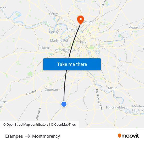 Etampes to Montmorency map