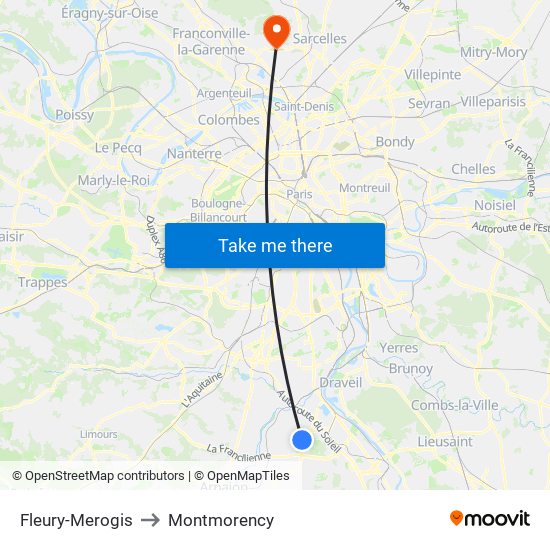 Fleury-Merogis to Montmorency map