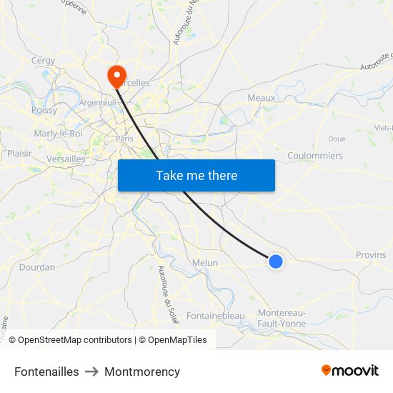 Fontenailles to Montmorency map