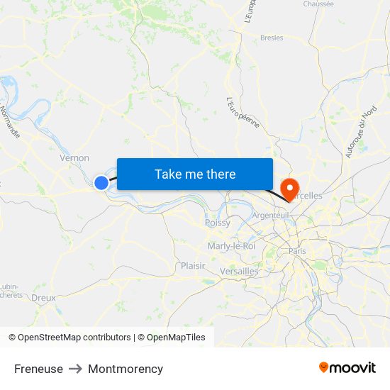 Freneuse to Montmorency map