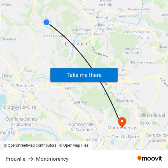 Frouville to Montmorency map