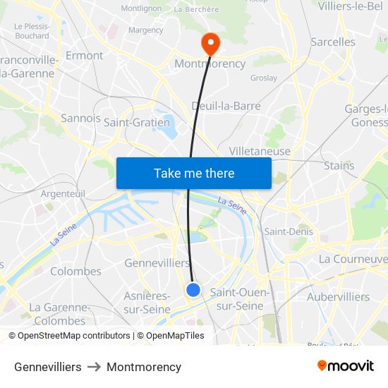 Gennevilliers to Montmorency map