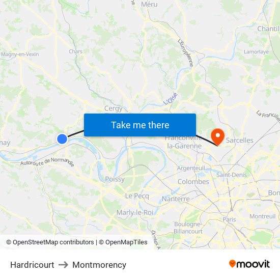 Hardricourt to Montmorency map