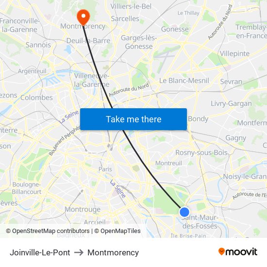 Joinville-Le-Pont to Montmorency map
