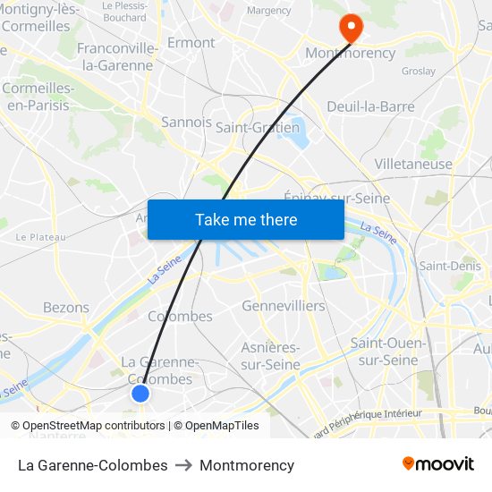 La Garenne-Colombes to Montmorency map