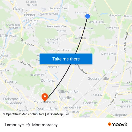 Lamorlaye to Montmorency map