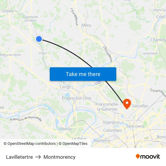 Lavilletertre to Montmorency map