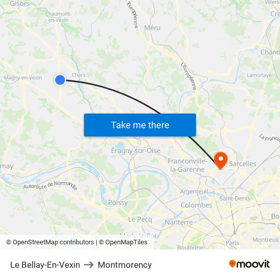 Le Bellay-En-Vexin to Montmorency map