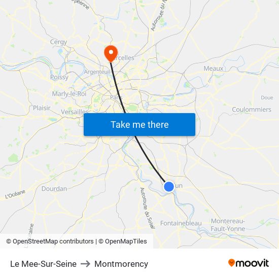 Le Mee-Sur-Seine to Montmorency map