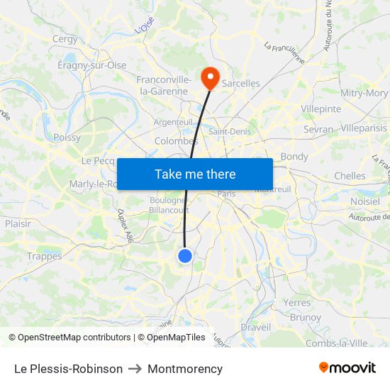 Le Plessis-Robinson to Montmorency map