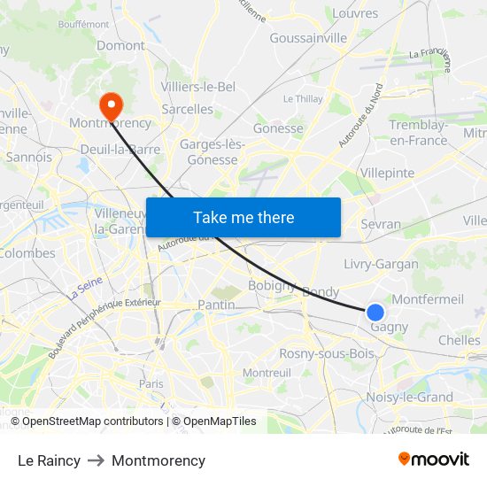 Le Raincy to Montmorency map