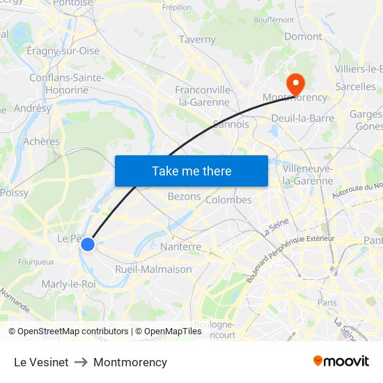 Le Vesinet to Montmorency map