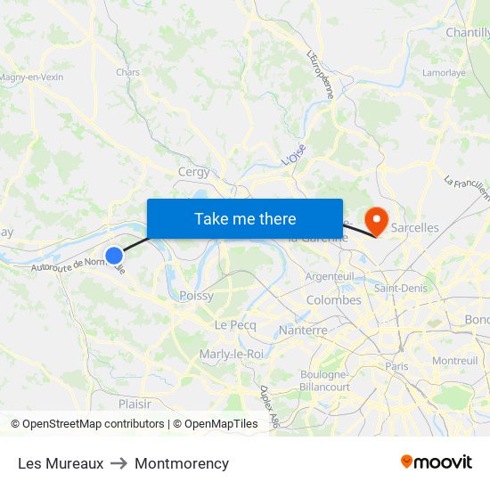 Les Mureaux to Montmorency map