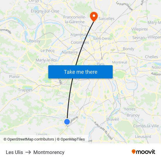 Les Ulis to Montmorency map