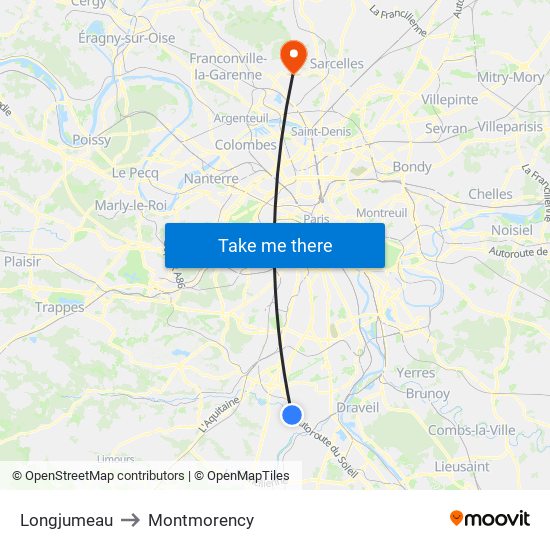 Longjumeau to Montmorency map
