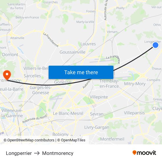 Longperrier to Montmorency map
