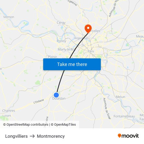 Longvilliers to Montmorency map
