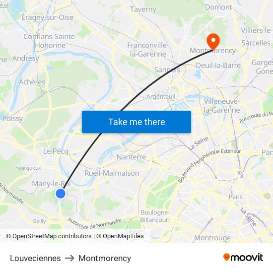 Louveciennes to Montmorency map