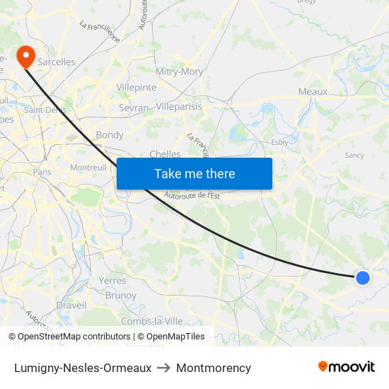 Lumigny-Nesles-Ormeaux to Montmorency map