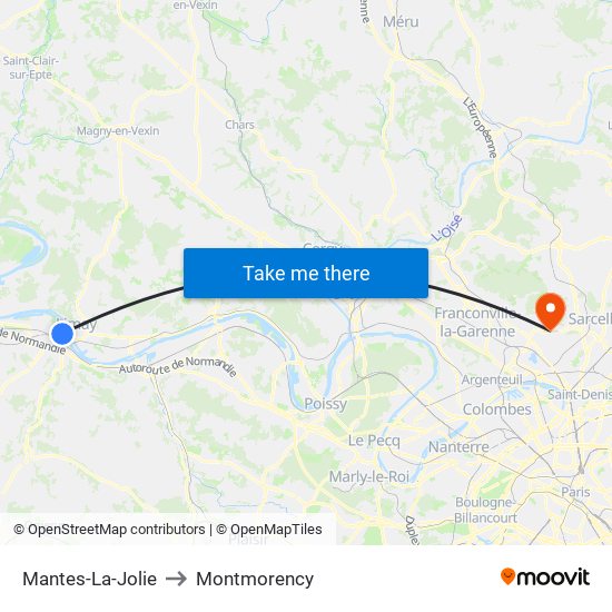 Mantes-La-Jolie to Montmorency map