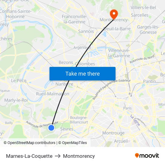 Marnes-La-Coquette to Montmorency map