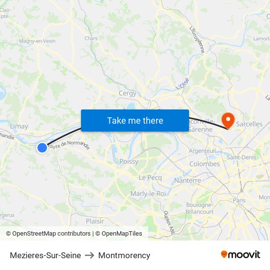 Mezieres-Sur-Seine to Montmorency map