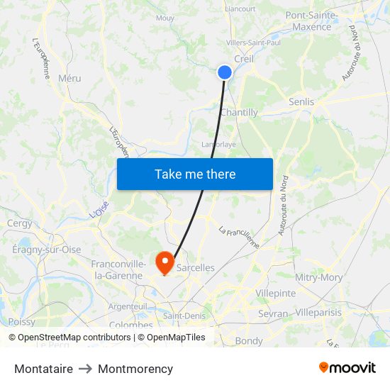 Montataire to Montmorency map