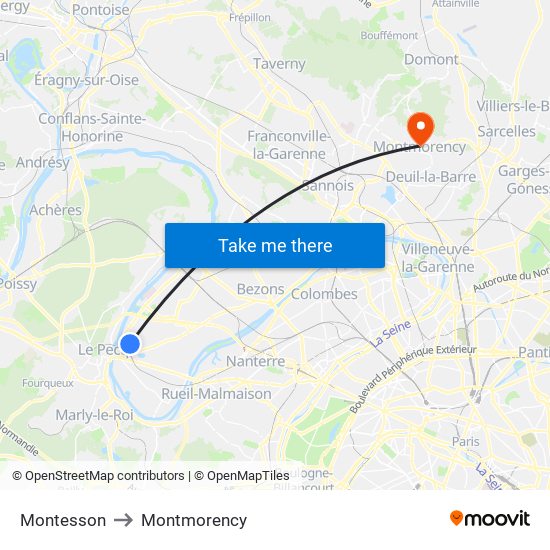 Montesson to Montmorency map