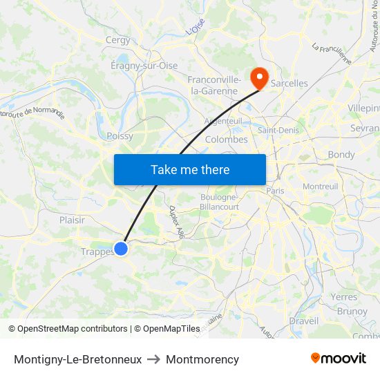 Montigny-Le-Bretonneux to Montmorency map