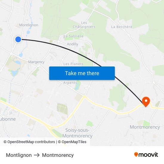 Montlignon to Montmorency map