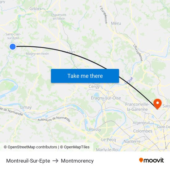 Montreuil-Sur-Epte to Montmorency map