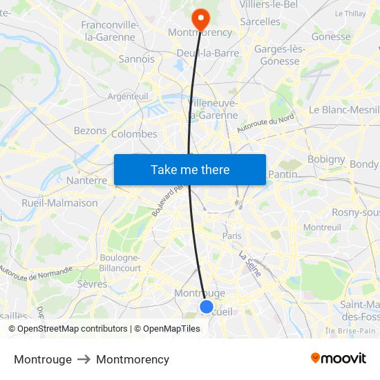 Montrouge to Montmorency map